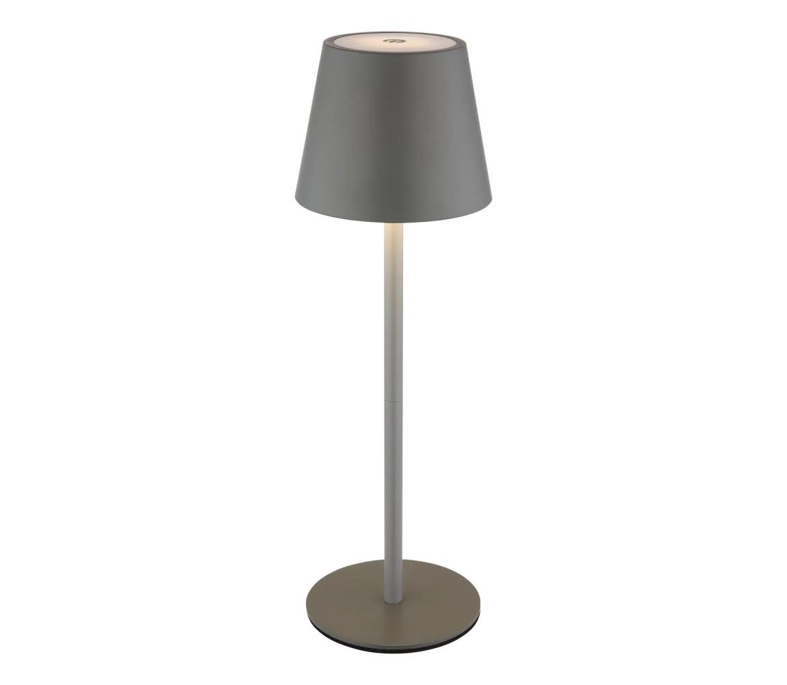 Globo 58488G-LED stmievateľná dotyková nabíjateľná vonkajšia stolná lampa VANNIE 3W/5V IP54 1800mAh sivá 58488G