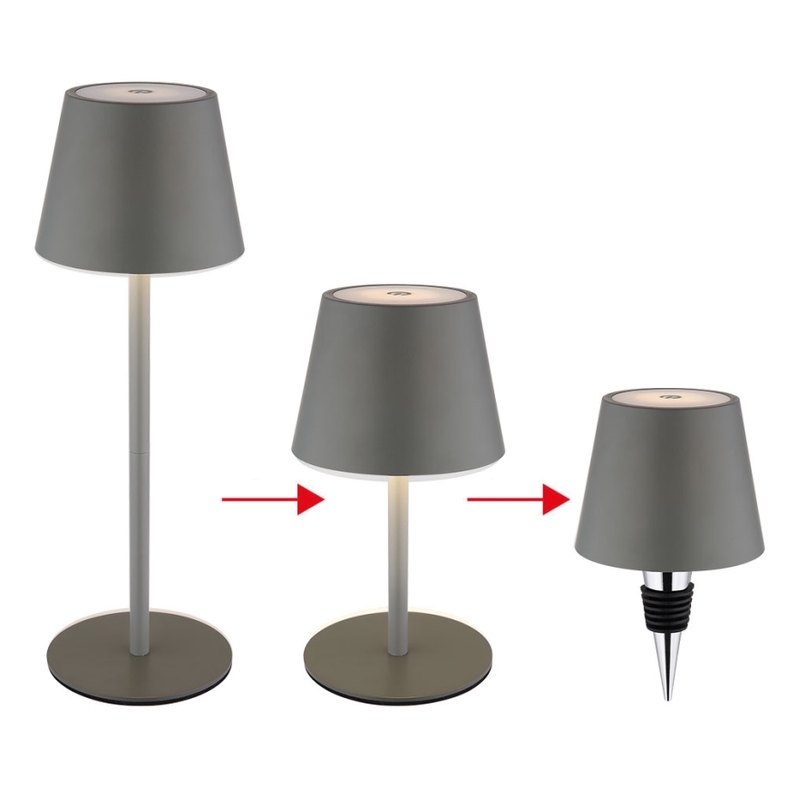 Globo - LED Stmievateľná dotyková nabíjacia vonkajšia stolová lampa 3v1 LED/3W/5V 3000/4000/5000K IP54 1800 mAh sivá