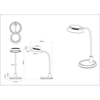 Globo - stmievateľná dotyková stolná LED lampa, 12 W, 230 V, 3000/4000/6500 K, čierna