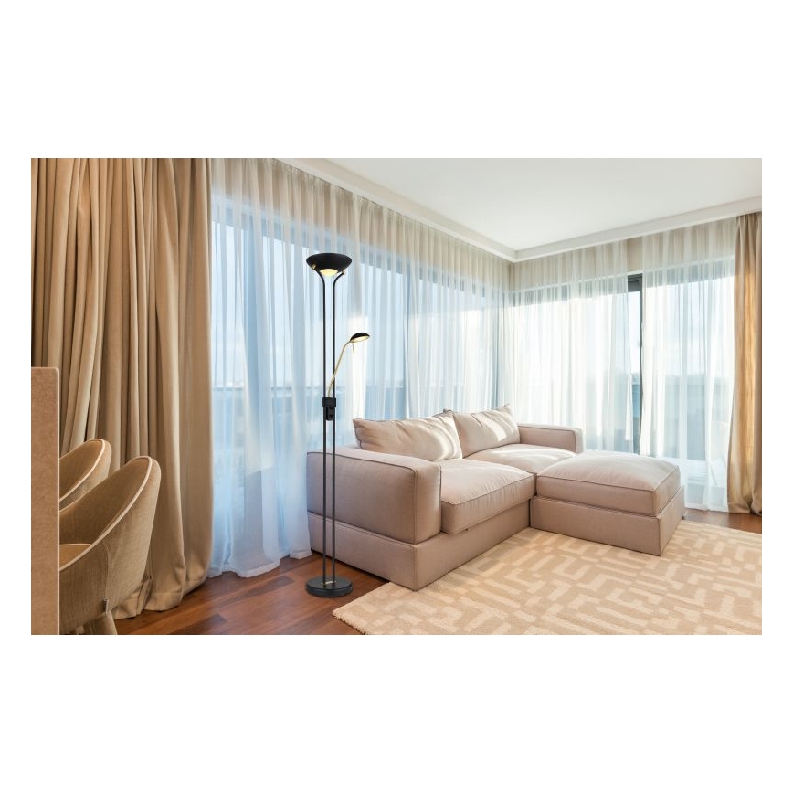 Globo - LED Stmievateľná stojacia lampa LED/20W/230V + LED/5,5W 3000K čierna/zlatá