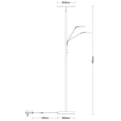Globo - stmievateľná stojacia LED lampa LED/28W/230V + LED/5W 3000K lesklý chróm