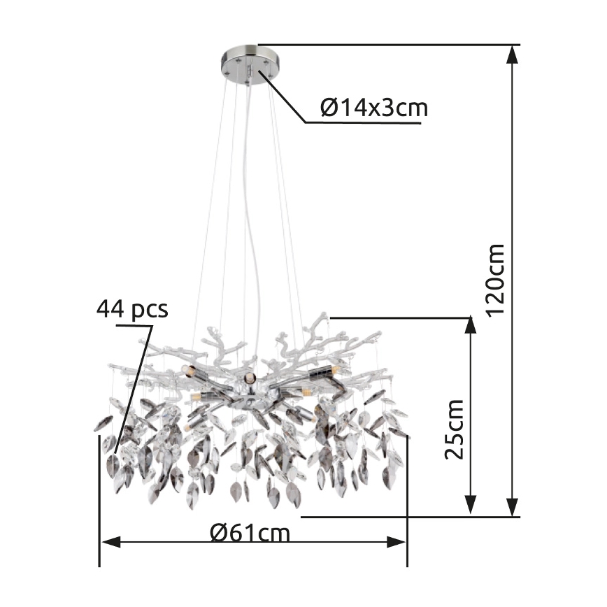 Globo - Luster na lanku 8xG9/8W/230V pr. 61 cm lesklý chróm