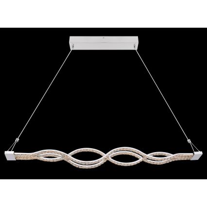 Svietidlo visí zo stropu na dvoch kábloch. Jeho telo tvorí dvojitá vlnovka osadená kryštálikmi. Svietidlo je upevnené na štvorcovej kovovej konzole.