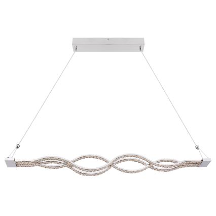 Svietidlo visí zo stropu na dvoch kábloch. Jeho telo je v tvare dvoch prepletených vĺn osadených kryštálmi. Stropná časť je obdĺžniková, kovová.