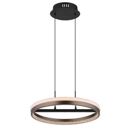 Svietidlo visí zo stropu na dvoch kábloch. Kruhový tvar svietidla je zložený z vonkajšieho bronzového rámu, vnútorného difúzora svetla a vnútorného kruhu malých svetiel. Stropná časť je čierna.