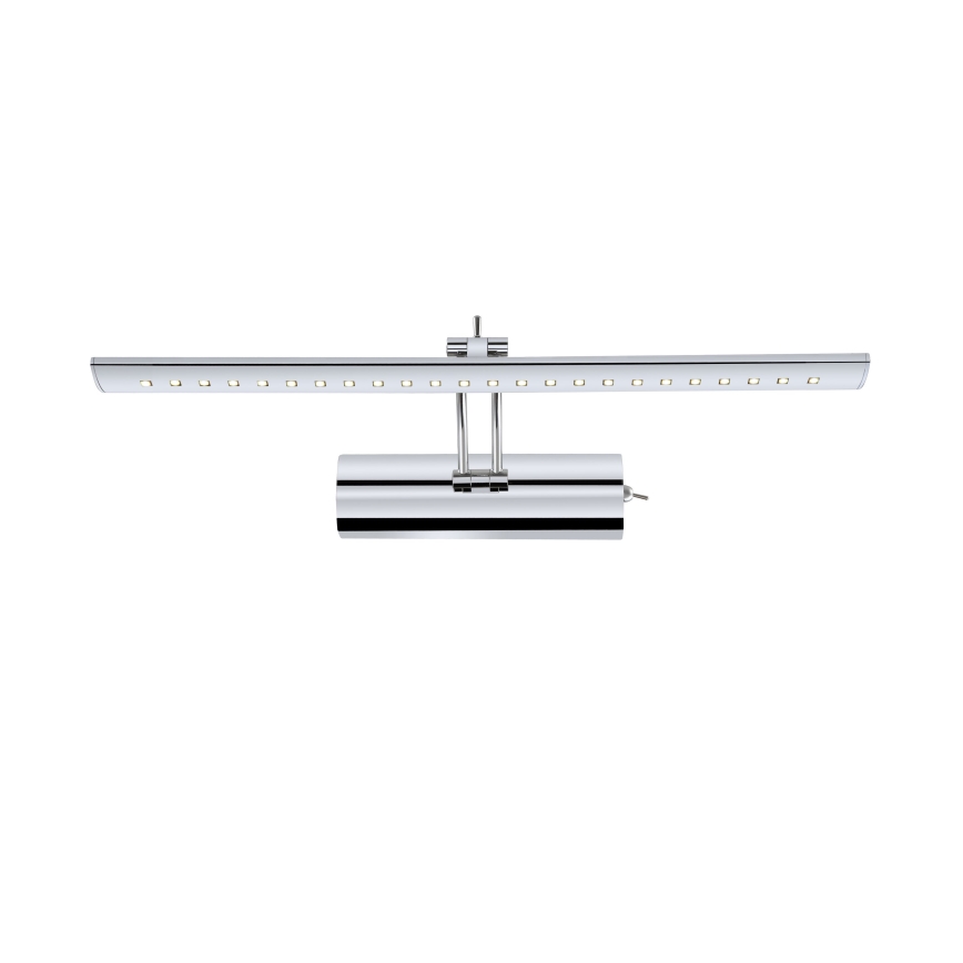 Dvojramenné nástenné svietidlo s LED osvetlením. Svietidlo je z chrómovanej ocele. Jedno rameno obsahuje LED diódy, druhé je valcovité. Svietidlo je umiestnené na bielom pozadí.