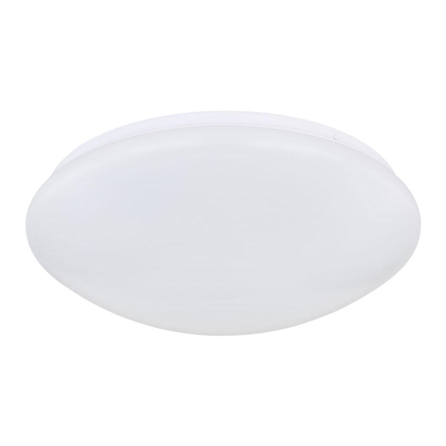 Biela stropná lampa s oválnym tvarom a matným povrchom je zobrazená na bielom pozadí. Lampa je osvetľovací prvok.
