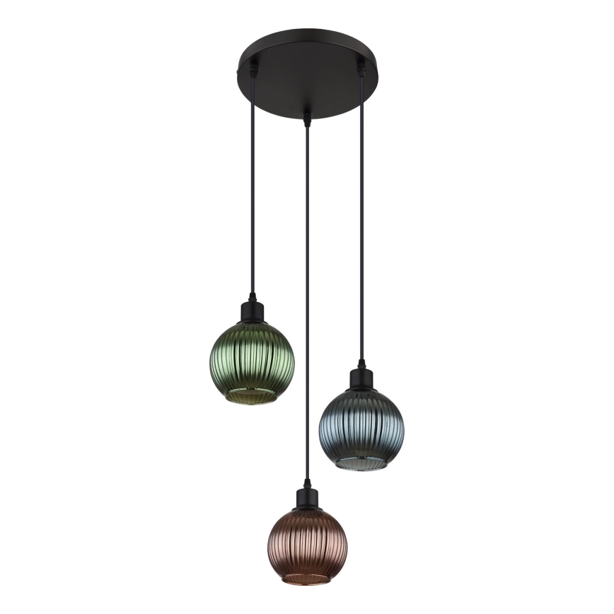 Globo - Luster na lanku 3xE27/25W/230V pr. 36 cm meď/zelená/modrá