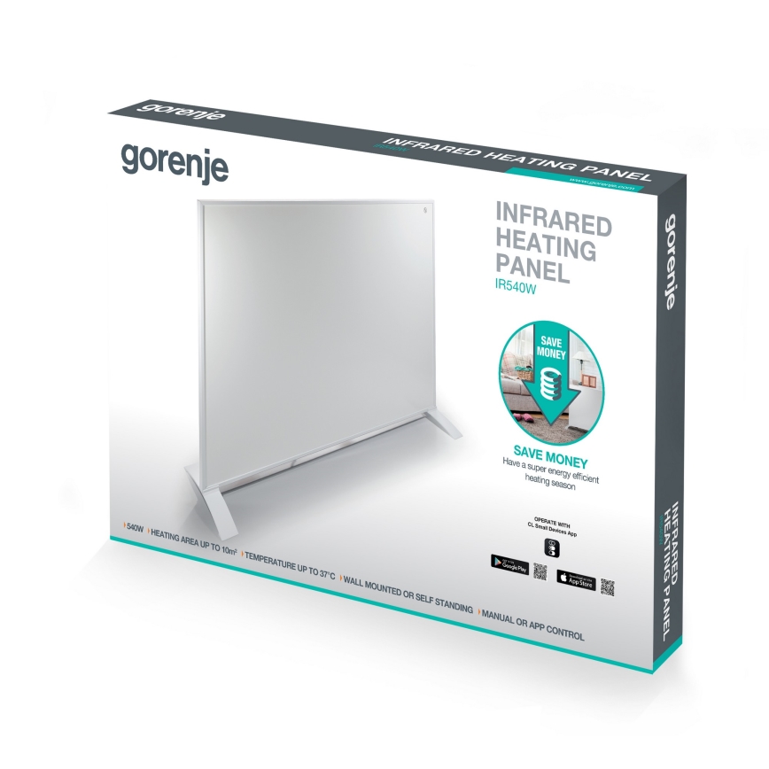 GORENJE IR540W - Inteligentný elektrický infračervený panel 540 W s časovačom IP44 Wi-Fi biela