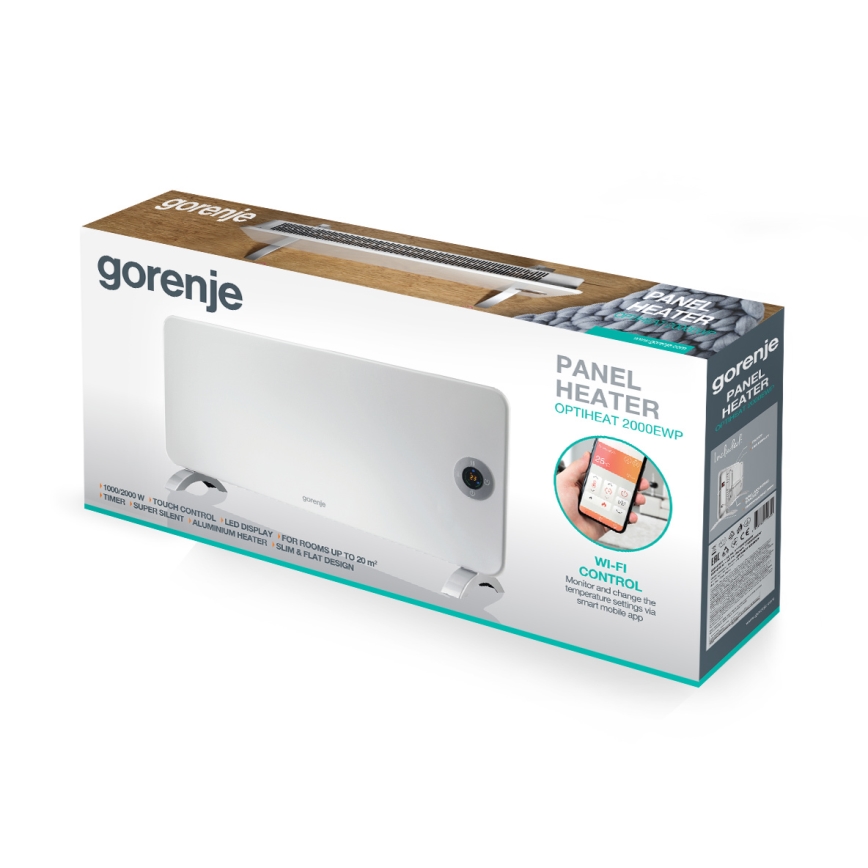 GORENJE OPTIHEAT 2000EWP - Inteligentný elektrický priamotop/konvektor 2000W IP44 Wi-Fi biela