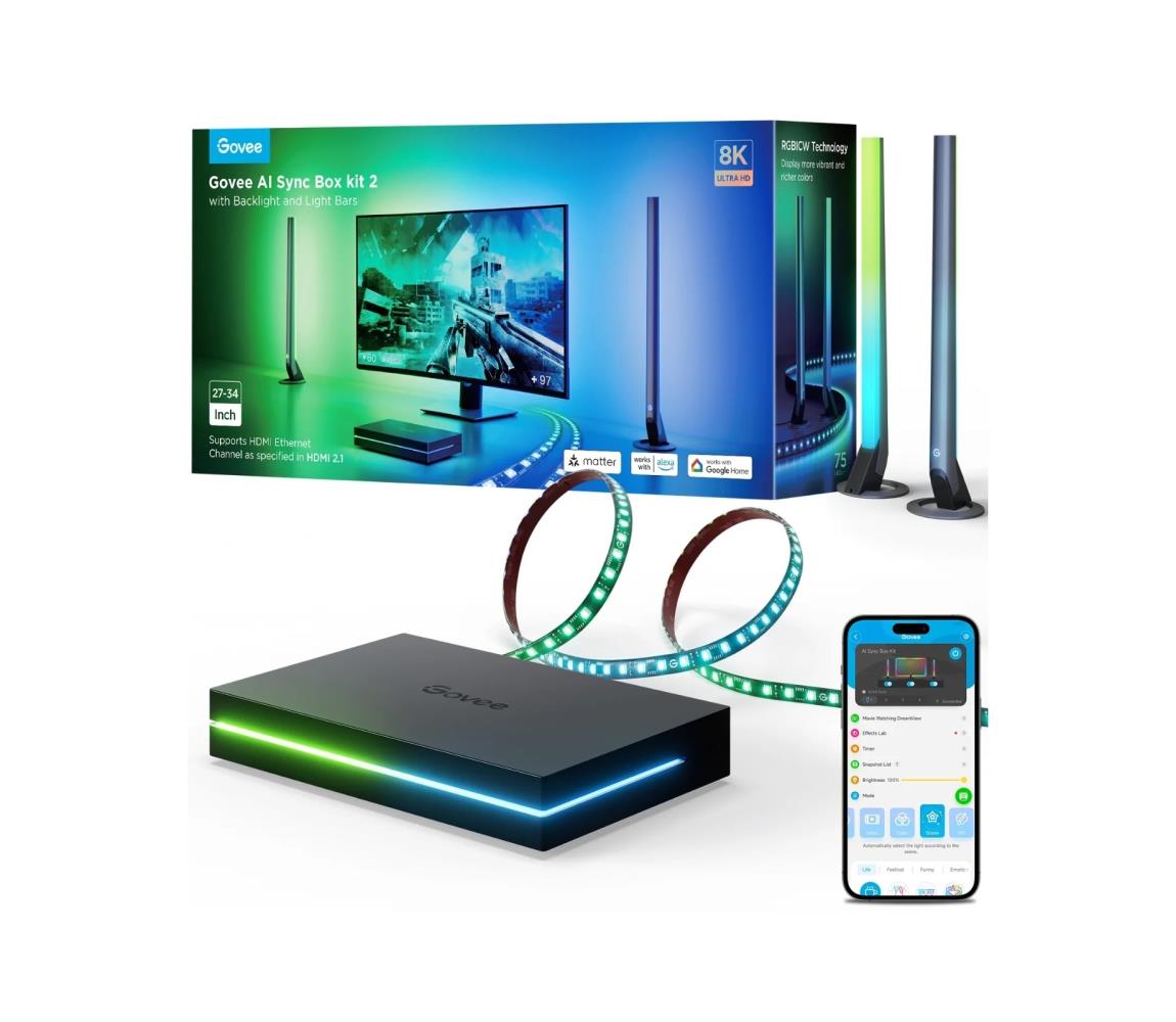 Govee - AI Sync Box Kit 2 Inteligentná sada počítačového osvetlenia 27-34" + LED panely Wi-Fi H6603311