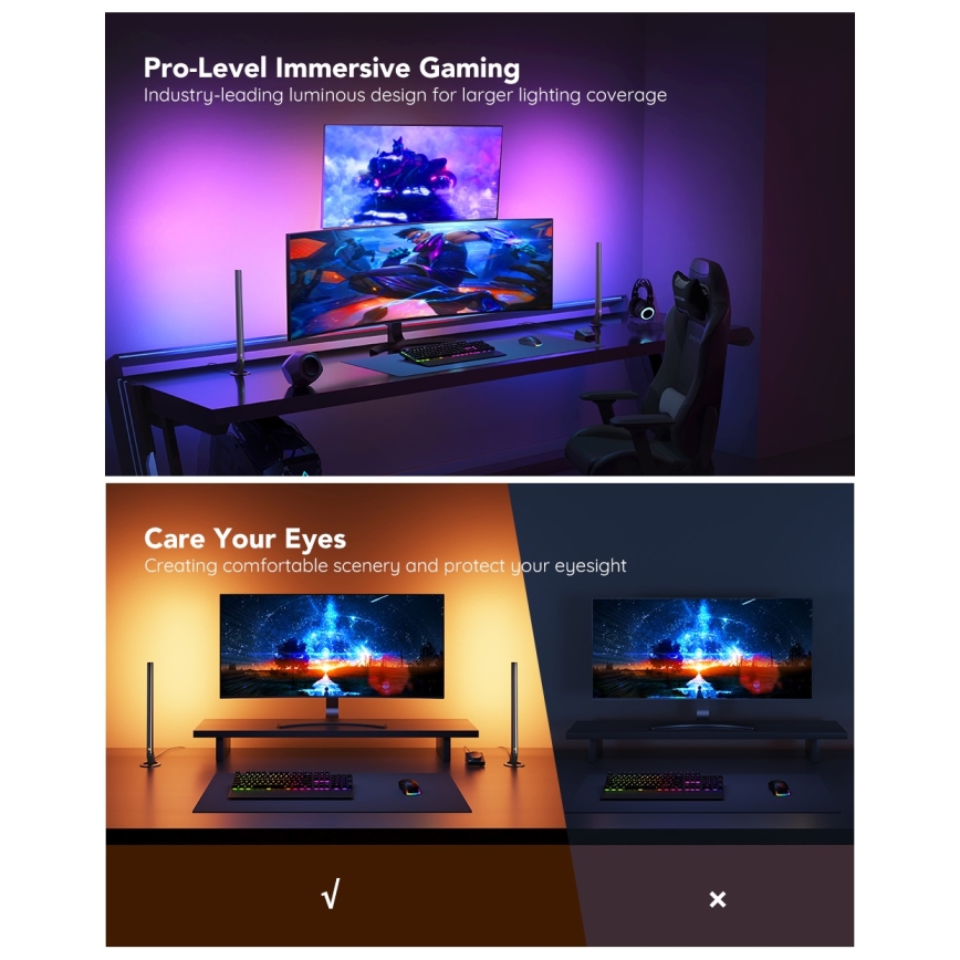 Govee - Inteligentné herné Wi-Fi LED panely + inteligentný duálny biely Wi-Fi ovládač