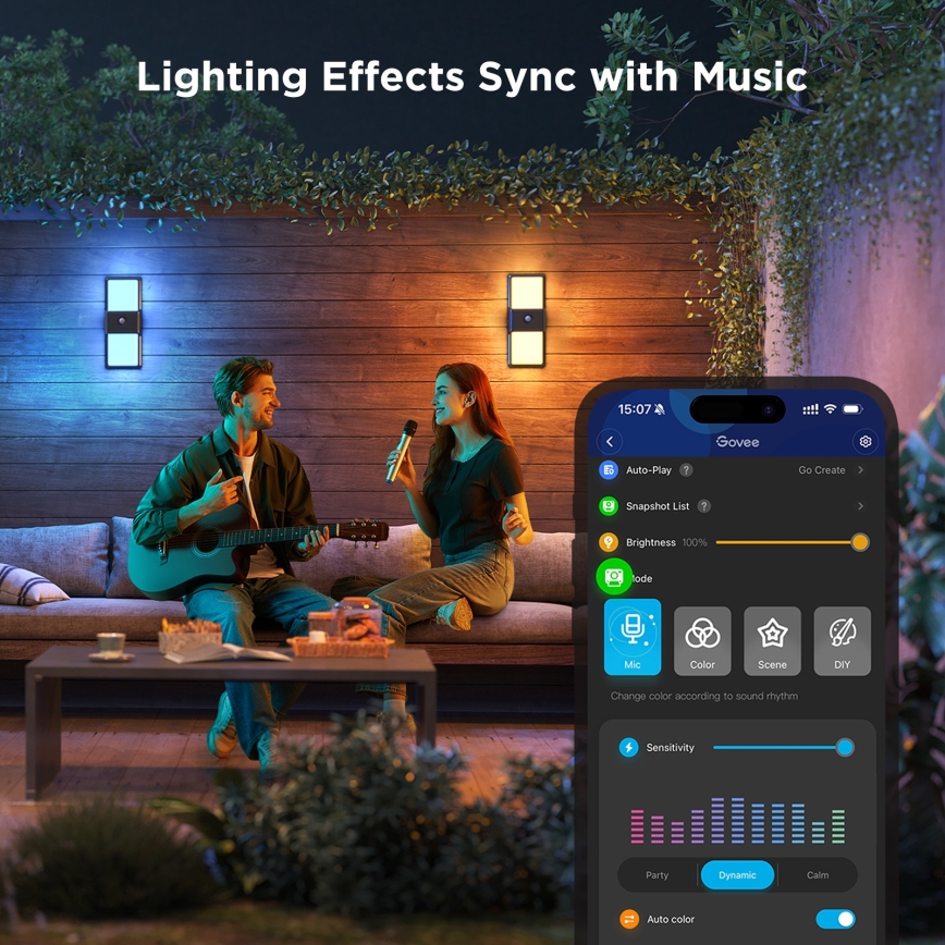 Govee - LED RGBIC Stmievateľné vonkajšie nástenné svietidlo so senzorom LED/230V IP65 2700-6500K Wi-Fi