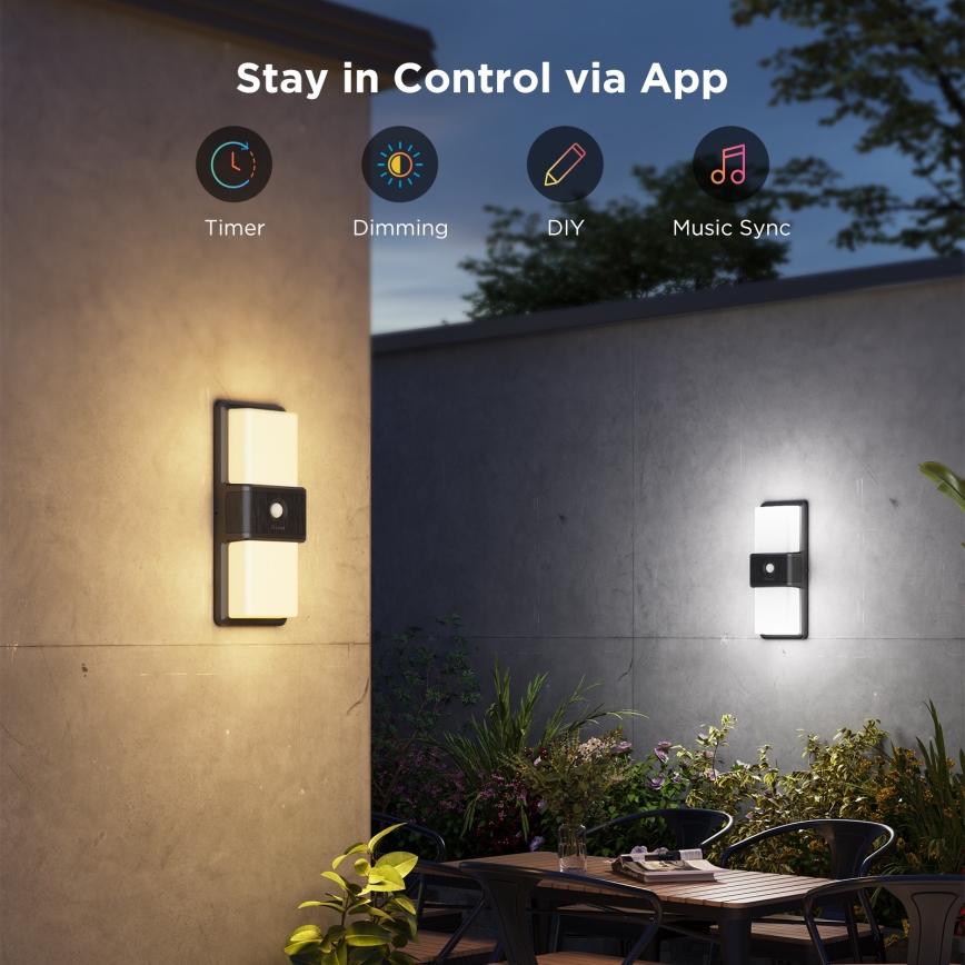 Govee - LED RGBIC Stmievateľné vonkajšie nástenné svietidlo so senzorom LED/230V IP65 2700-6500K Wi-Fi
