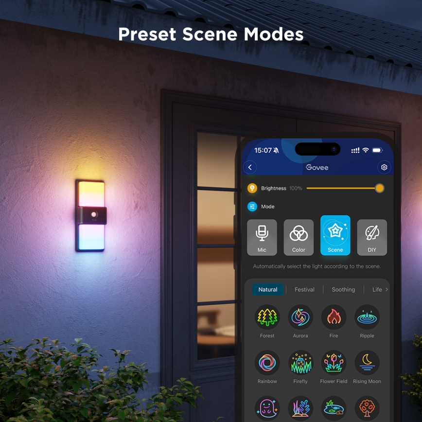 Govee - LED RGBIC Stmievateľné vonkajšie nástenné svietidlo so senzorom LED/230V IP65 2700-6500K Wi-Fi