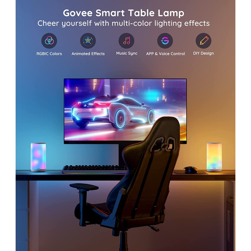 Govee - LED RGBIC Stmievateľná stolná lampa AURA 2 2200-6500K Wi-Fi Matter