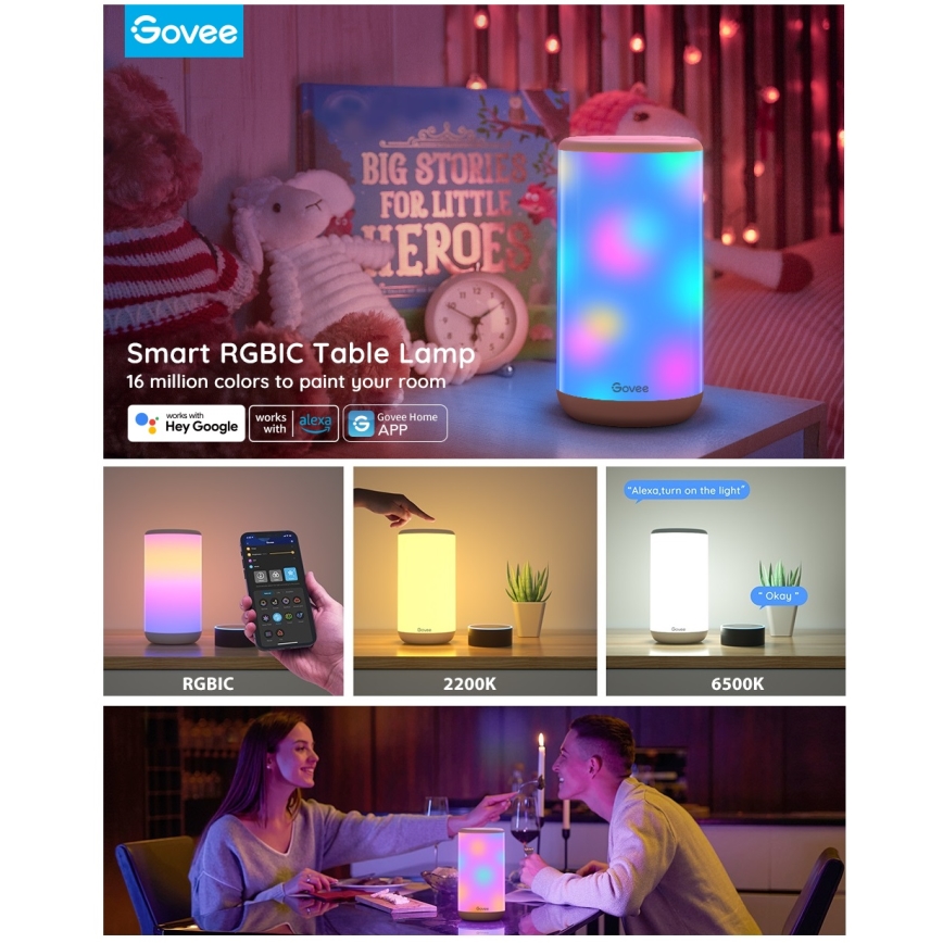 Govee - LED RGBIC Stmievateľná stolná lampa AURA 2 2200-6500K Wi-Fi Matter