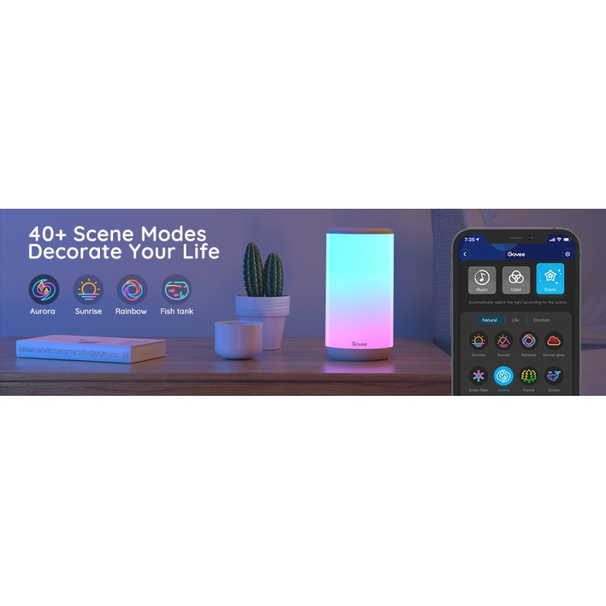 Govee - LED RGBIC Stmievateľná stolná lampa AURA 2 2200-6500K Wi-Fi Matter