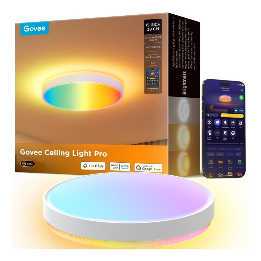 Govee - LED RGBIC Stmievateľné stropné svietidlo LED/49W/230V 2700-6500K Wi-Fi pr. 38 cm