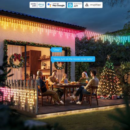 Govee - LED RGBIC Vonkajšie cencúľové svetlá 10 m Wi-Fi Matter IP65