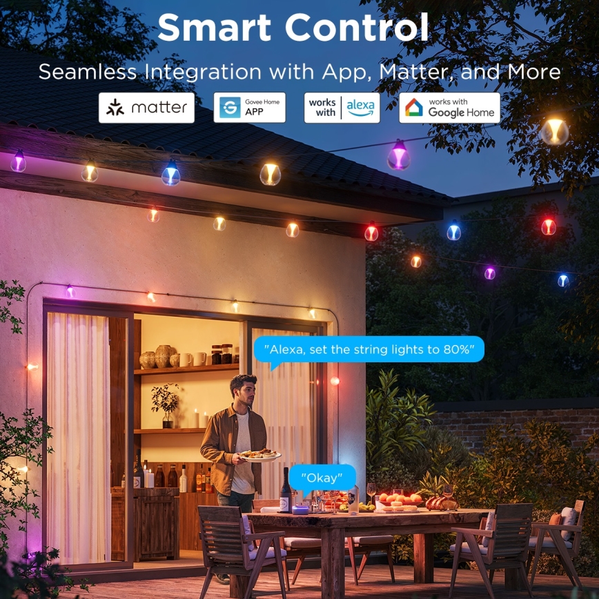 Govee - LED RGBICW Stmievateľná vonkajšia dekoračná reťaz LED/24W/230V IP67 2700-6500K Wi-Fi
