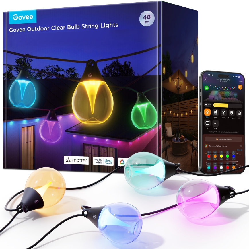 Govee - LED RGBICW Stmievateľná vonkajšia dekoračná reťaz LED/24W/230V IP67 2700-6500K Wi-Fi