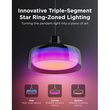 Govee - LED RGBICWW stlmiteľný závesný luster na lane LED/21W/230V Matter Wi-Fi