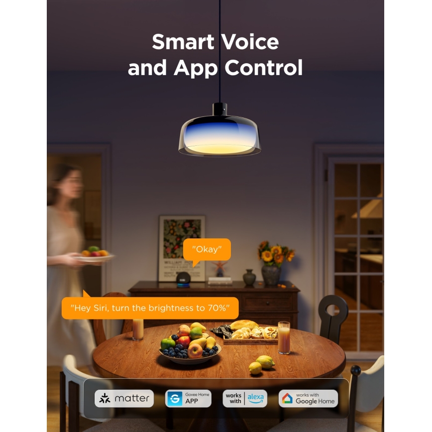 Govee - LED RGBICWW stlmiteľný závesný luster na lane LED/21W/230V Matter Wi-Fi