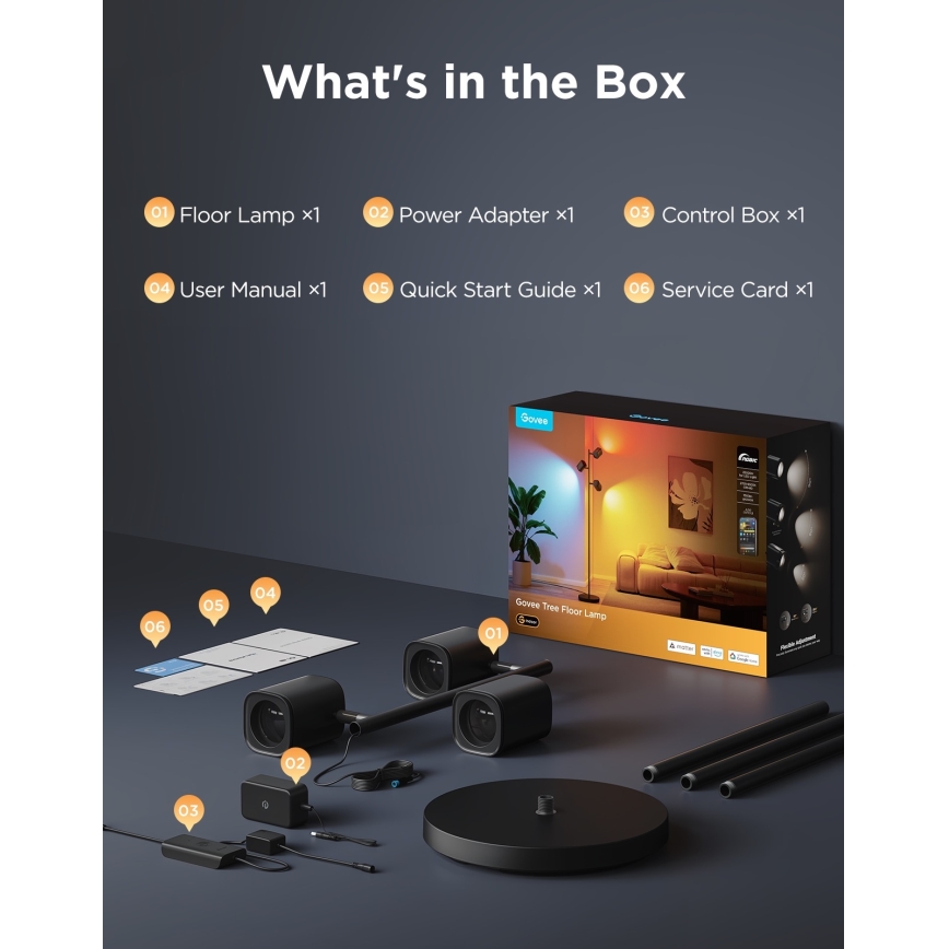 Govee - LED RGBICWW Stmievateľná stojacia lampa TREE MATTER LED/48W/230V Wi-Fi