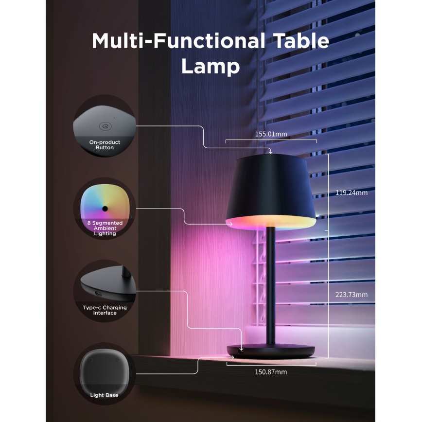 Govee - LED RGBICWW Stmievateľná stolná lampa CLASSIC MATTER LED/10W/5V 4800mAh Wi-Fi