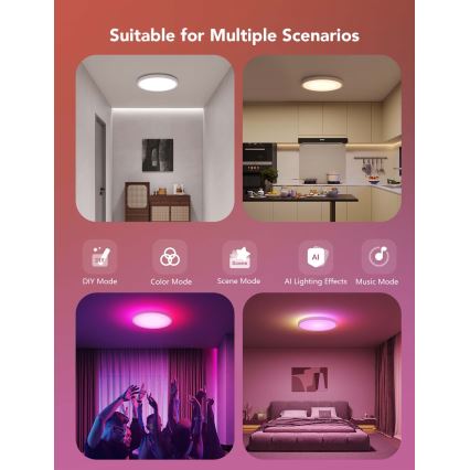 Govee - LED RGBICWW Stmievateľné stropné svietidlo LED/29W/230V, priemer 30 cm, matné, Wi-Fi