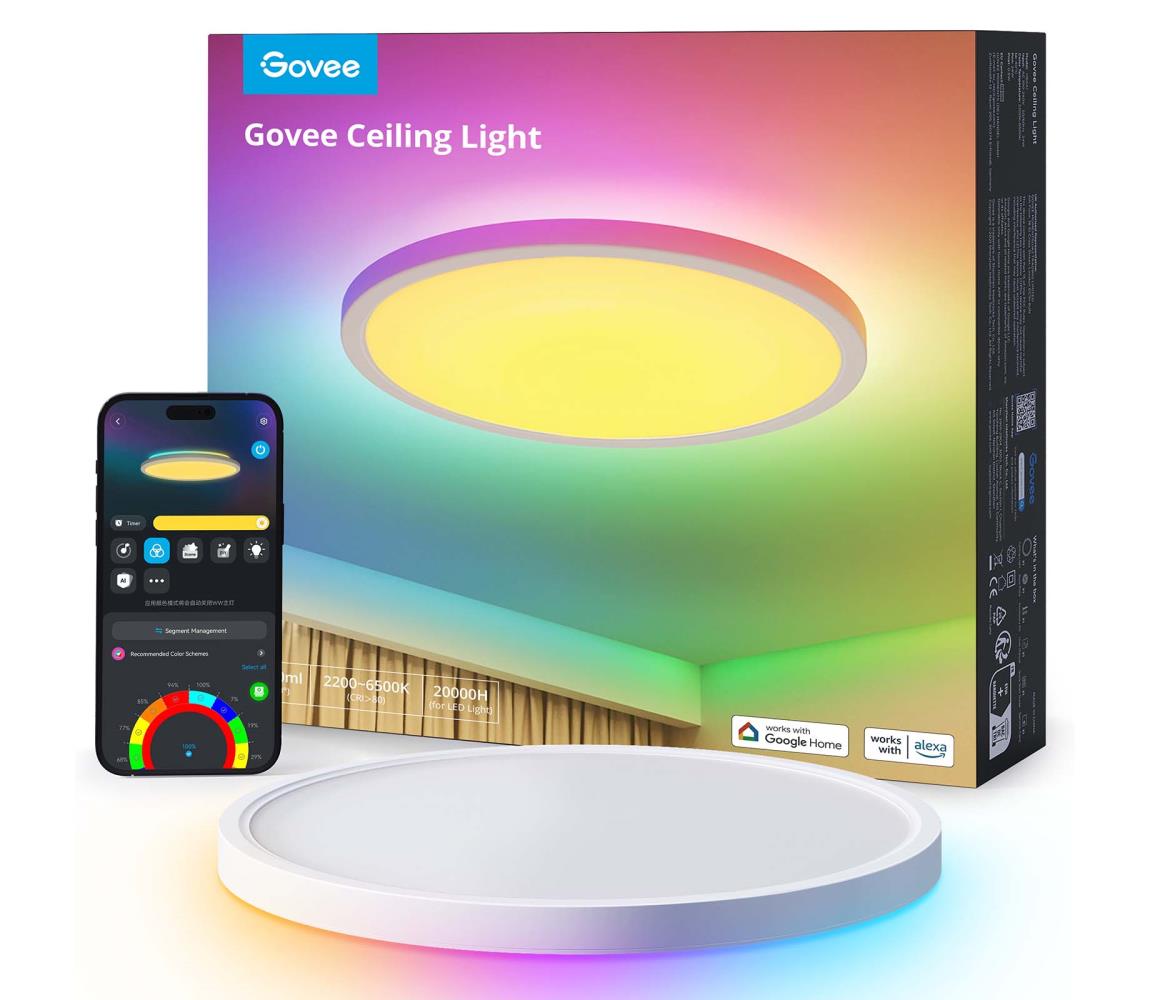 Govee - LED RGBICWW stmievateľné stropné svietidlo LED/29W/230V pr. 30 cm matné Wi-Fi H80A1C01