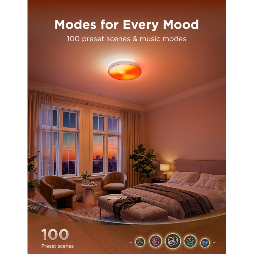 Govee - LED RGBICWW Stmievaľné stropné svietidlo LED/55W/230V pr. 53 cm Matter Wi-Fi