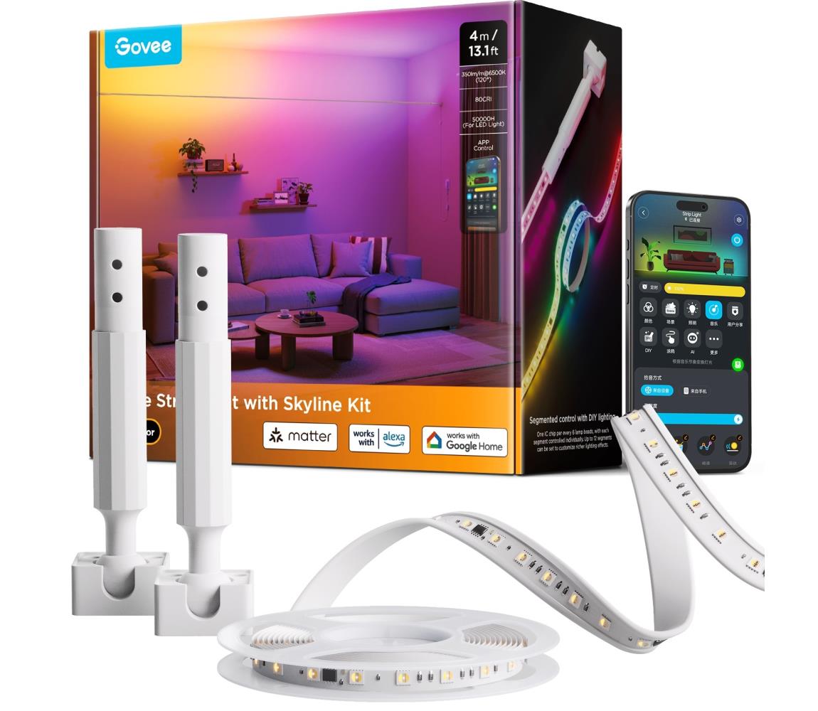 Govee - LED RGBICWW závesný LED pás/36W/24V 4 m Skyline Matter Wi-Fi H61B83H1