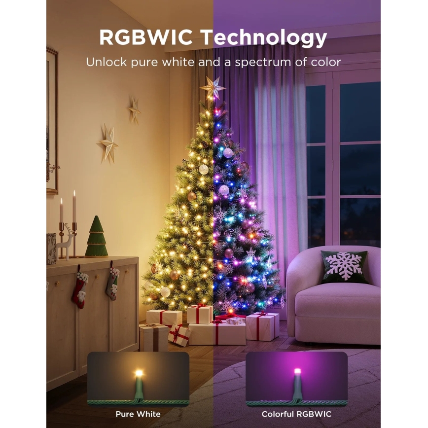 Govee - LED RGBWIC Vonkajšia vianočná reťaz 2700-6500K 30m Wi-Fi Matter IP65