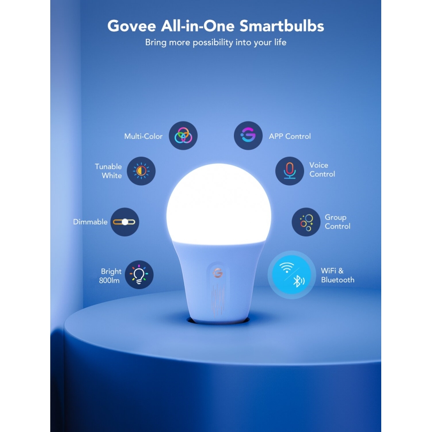 Govee - LED RGBWW Stmievateľná žiarovka Smart E27/12W/230V 2700-6500K Wi-Fi