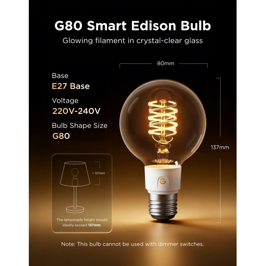 Govee - LED RGBWW Stmievateľná žiarovka Smart MATTER G80 E27/5W/230V 2700-6500K Wi-Fi