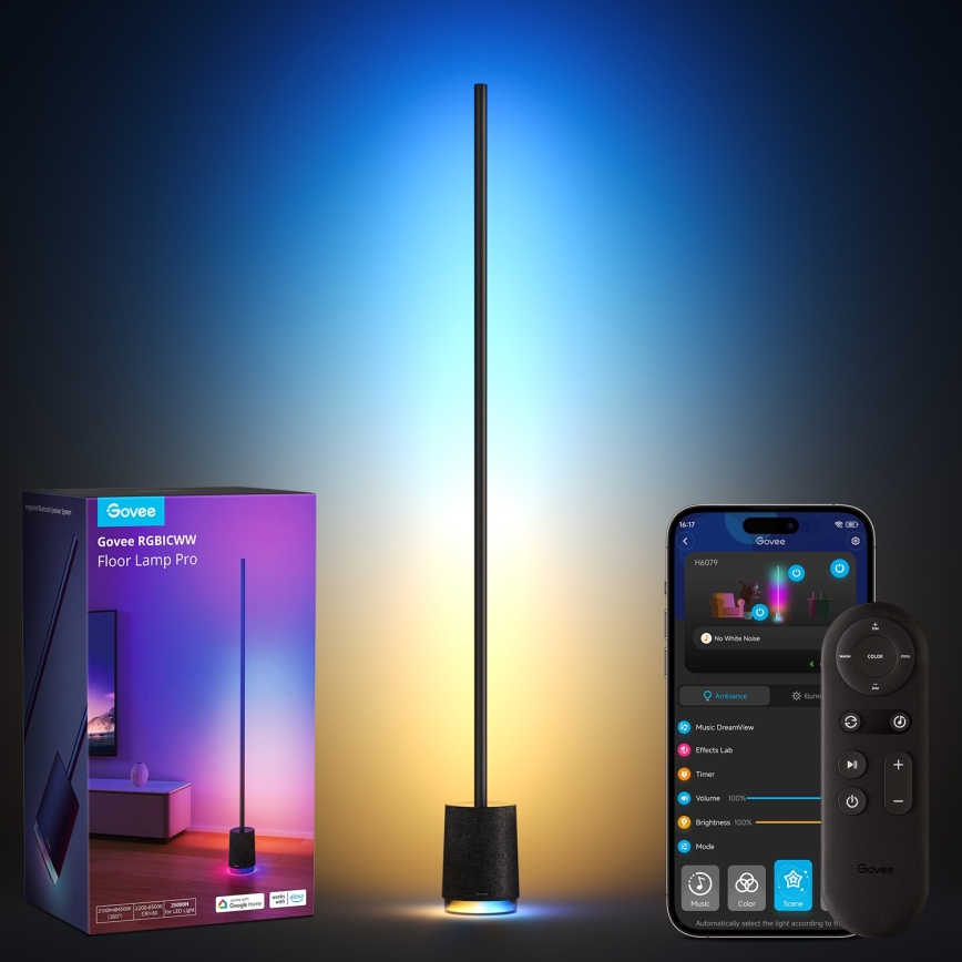 Govee - LED Stmievateľná stojacia lampa s reproduktorom Pro RGBICWW 2200-6500K Wi-Fi + diaľkové ovládanie