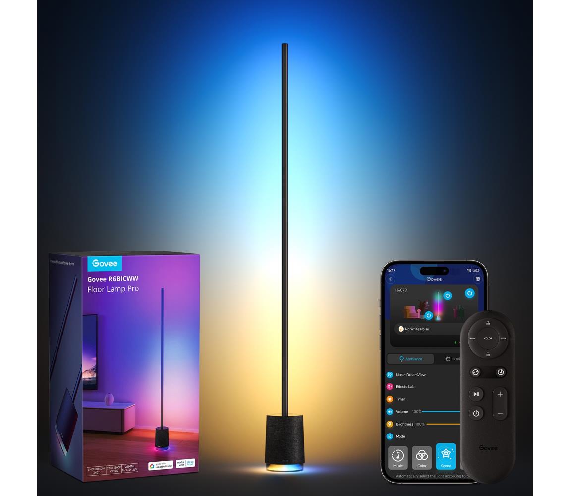 Govee - LED Stojacia lampa s reproduktorom Pro RGBICWW Wi-Fi + DO H6079312