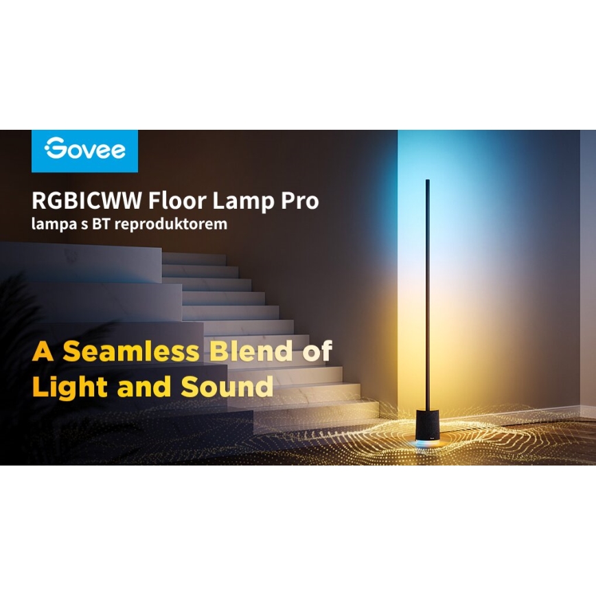 Govee - LED Stmievateľná stojacia lampa s reproduktorom Pro RGBICWW 2200-6500K Wi-Fi + diaľkové ovládanie
