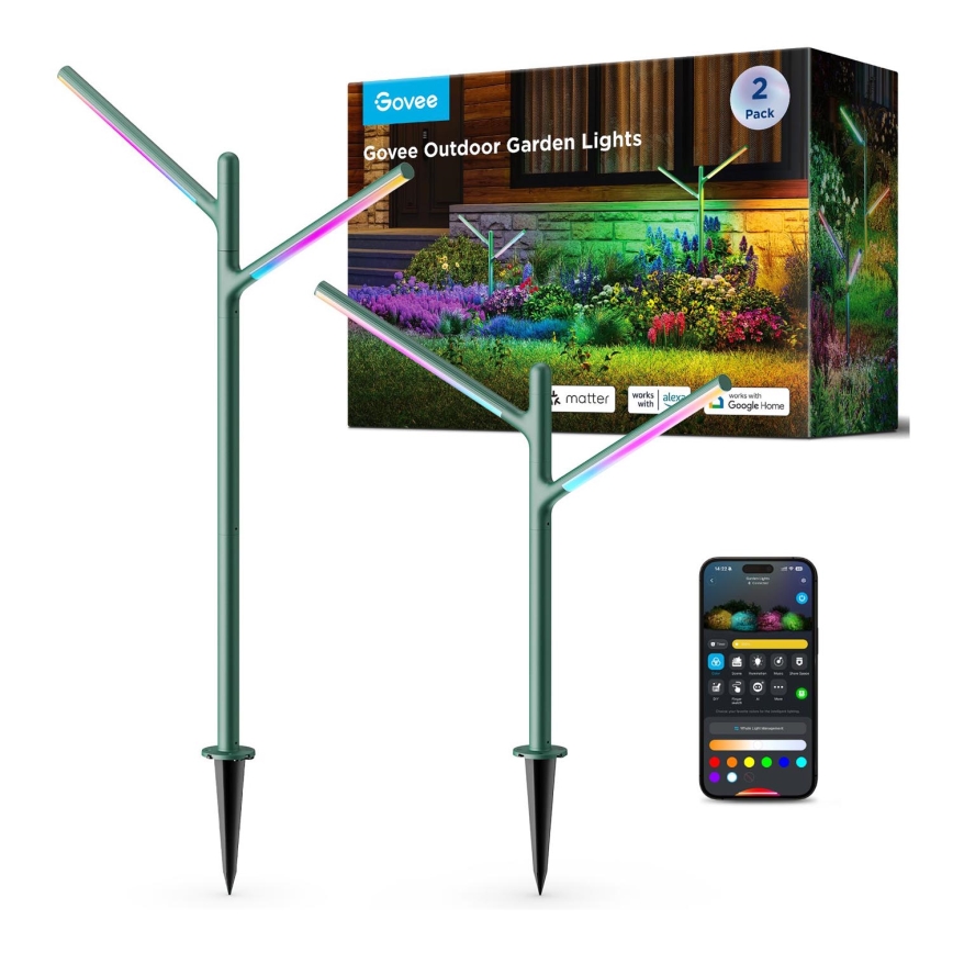 Govee - SADA 2x LED RGBICWW Stmievateľná vonkajšia lampa LED/18W/230V IP66 2700-6500K Wi-Fi
