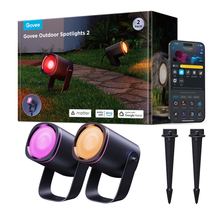 Govee - SADA 2x LED RGBWW Stmievateľný reflektor LED/12W/230V IP67 2700-6500K Wi-Fi