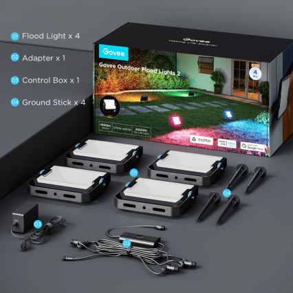 Govee - Súprava 4x LED RGBICWW Stmievateľný reflektor LED/24W/230V IP66 Matter Wi-Fi