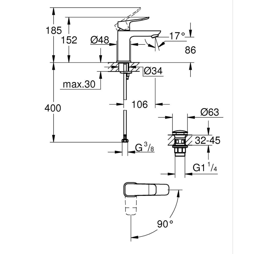 GROHE 1018610000 - Umývadlová batéria DICE S lesklý chróm