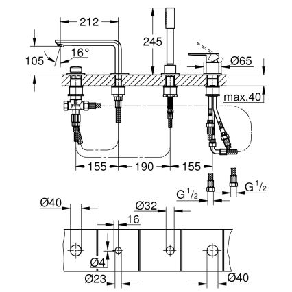 GROHE 19577001 - Vaňová štvorotvorová kombinácia LINEARE lesklý chróm
