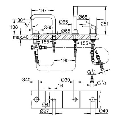 GROHE 19578DC1 - Vaňová štvorotvorová kombinácia ESSENCE nerez