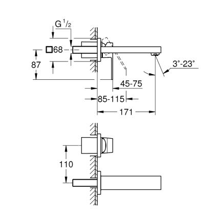 GROHE 19895000 - Umývadlová dvojotvorová batéria EUROCUBE 171 mm lesklý chróm