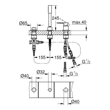 GROHE 19965001 - Vaňová trojotvorová batéria LINEARE lesklý chróm