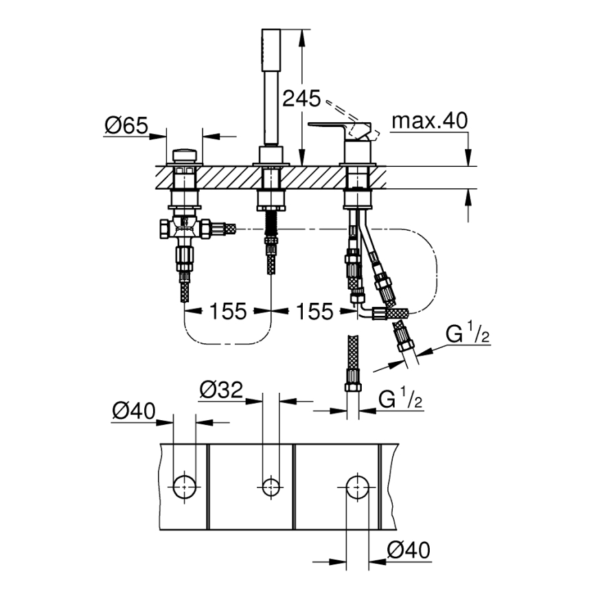 GROHE 19965001 - Vaňová trojotvorová batéria LINEARE lesklý chróm