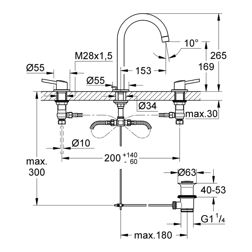 GROHE 20216001 - Umývadlová trojotvorová batéria CONCETTO DN 15 veľkosť L chróm